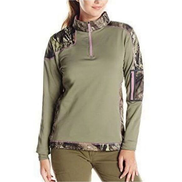 Camo Hunting Thermal Shirt Pink Yukon Gear Mossy Oak 1/4 zip size Large - Picture 2 of 11